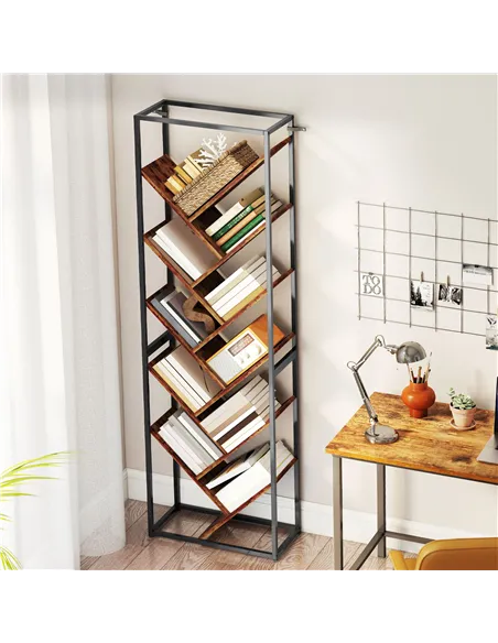 HOMCOM 10 Shelf Industrial-Style Bookshelf - Black/Brown