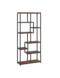 HOMCOM Seven-Tier Geometric Bookcase - Brown/Black
