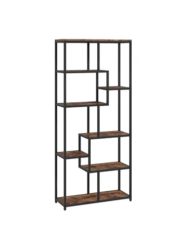 HOMCOM Seven-Tier Geometric Bookcase - Brown/Black