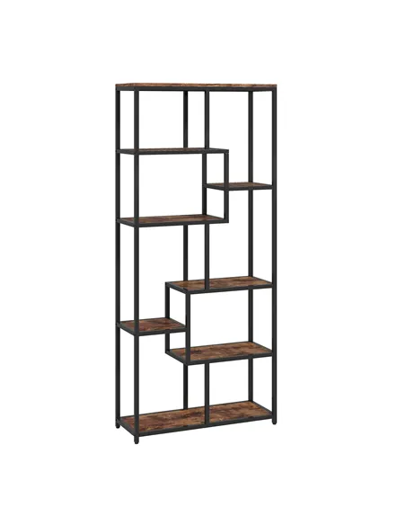 HOMCOM Seven-Tier Geometric Bookcase - Brown/Black