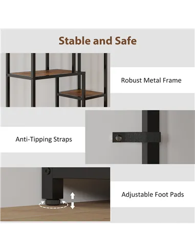 HOMCOM Seven-Tier Geometric Bookcase - Brown/Black