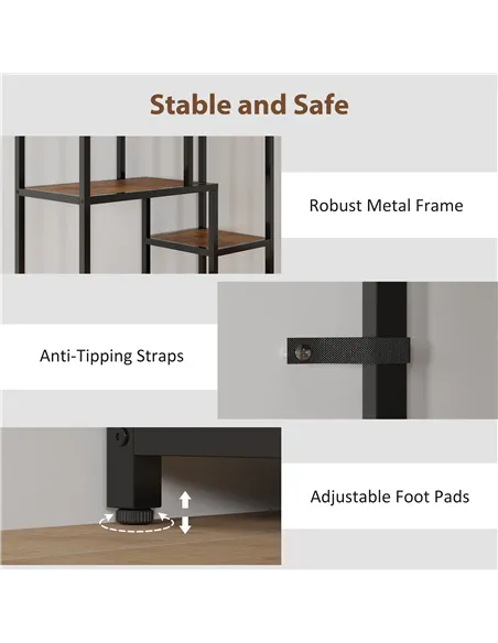 HOMCOM Seven-Tier Geometric Bookcase - Brown/Black