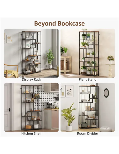 HOMCOM Seven-Tier Geometric Bookcase - Brown/Black