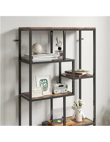 HOMCOM Seven-Tier Geometric Bookcase - Brown/Black