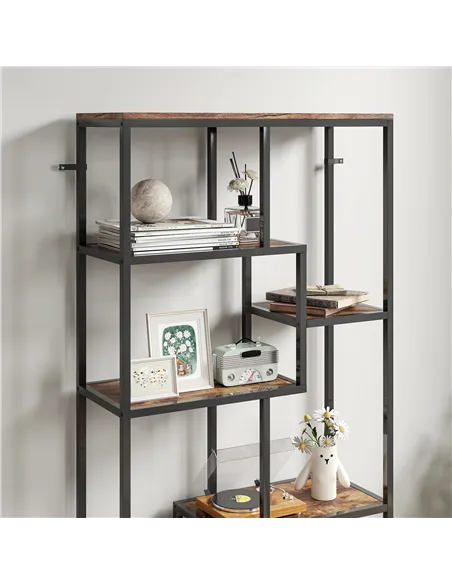 HOMCOM Seven-Tier Geometric Bookcase - Brown/Black