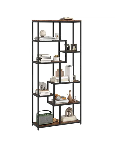 HOMCOM Seven-Tier Geometric Bookcase - Brown/Black