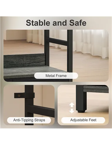 HOMCOM Industrial Style Bookcase, with 4 Shelves and 3 Fabric Drawers - Grey/Black