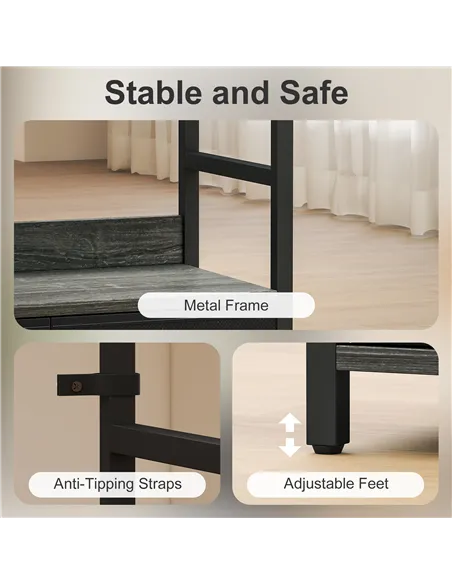 HOMCOM Industrial Style Bookcase, with 4 Shelves and 3 Fabric Drawers - Grey/Black