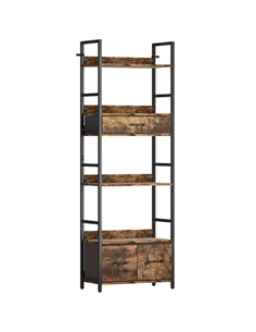 HOMCOM Industrial Style Bookcase, with 4 Shelves and 3 Fabric Drawers - Brown/Black