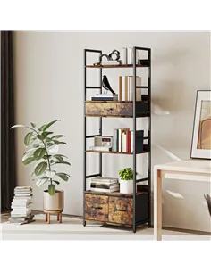HOMCOM Industrial Style Bookcase, with 4 Shelves and 3 Fabric Drawers - Brown/Black 2