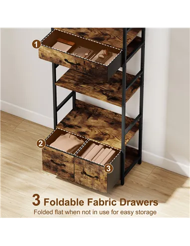 HOMCOM Industrial Style Bookcase, with 4 Shelves and 3 Fabric Drawers - Brown/Black