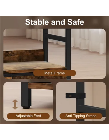 HOMCOM Industrial Style Bookcase, with 4 Shelves and 3 Fabric Drawers - Brown/Black