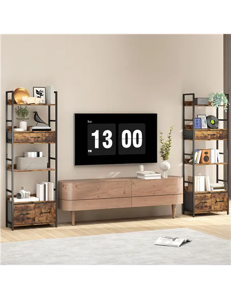 HOMCOM Industrial Style Bookcase, with 4 Shelves and 3 Fabric Drawers - Brown/Black