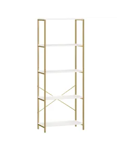 HOMCOM 5-Tier Bookshelf, Modern Bookcase with Metal Frame - White and Gold Tone