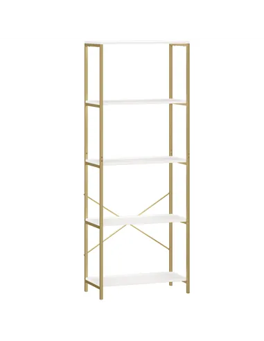 HOMCOM 5-Tier Bookshelf, Modern Bookcase with Metal Frame - White and Gold Tone