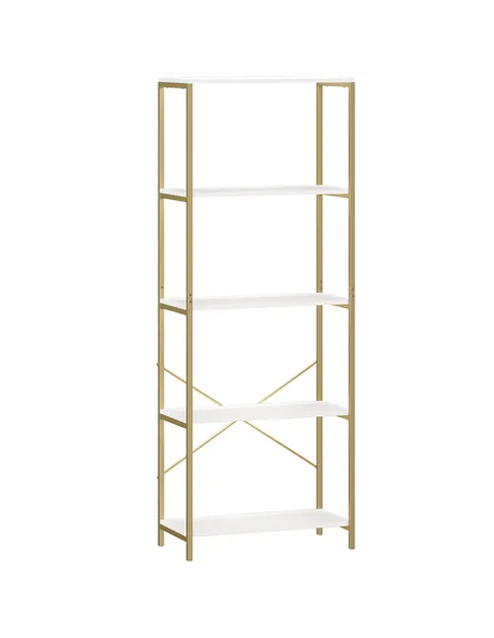 HOMCOM 5-Tier Bookshelf, Modern Bookcase with Metal Frame - White and Gold Tone