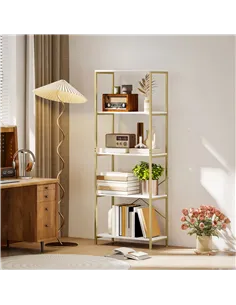 HOMCOM 5-Tier Bookshelf, Modern Bookcase with Metal Frame - White and Gold Tone 2