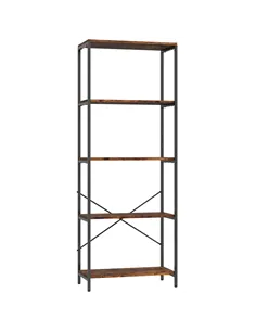 HOMCOM 5-Tier Bookshelf, Industrial Bookcase with Metal Frame - Rustic Brown and Black