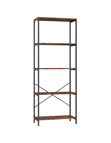 HOMCOM 5-Tier Bookshelf, Industrial Bookcase with Metal Frame - Rustic Brown and Black