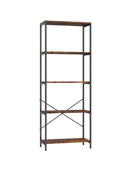 HOMCOM 5-Tier Bookshelf, Industrial Bookcase with Metal Frame - Rustic Brown and Black