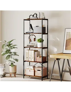 HOMCOM 5-Tier Bookshelf, Industrial Bookcase with Metal Frame - Rustic Brown and Black 2