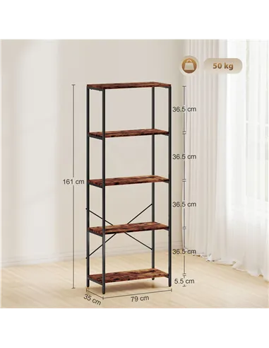 HOMCOM 5-Tier Bookshelf, Industrial Bookcase with Metal Frame - Rustic Brown and Black