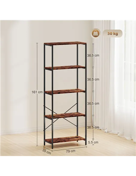 HOMCOM 5-Tier Bookshelf, Industrial Bookcase with Metal Frame - Rustic Brown and Black