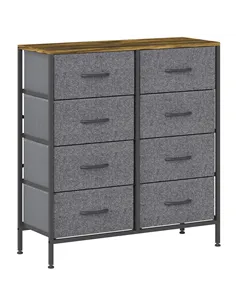 HOMCOM Fabric Chest of Drawers, Industrial Bedroom Dresser with 8 Fabric Drawers, Steel Frame and Wooden Top for Nursery, Living