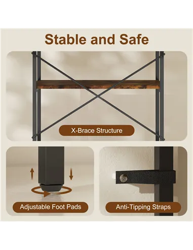 HOMCOM 5-Tier Bookshelf, Industrial Bookcase with Metal Frame - Rustic Brown and Black