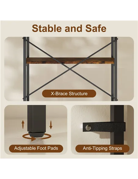 HOMCOM 5-Tier Bookshelf, Industrial Bookcase with Metal Frame - Rustic Brown and Black