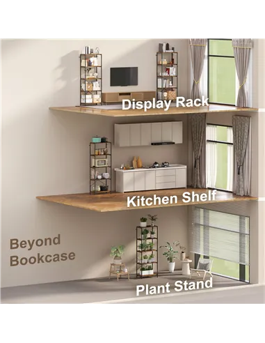 HOMCOM 5-Tier Bookshelf, Industrial Bookcase with Metal Frame - Rustic Brown and Black