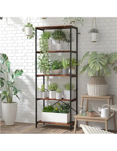 HOMCOM 5-Tier Bookshelf, Industrial Bookcase with Metal Frame - Rustic Brown and Black