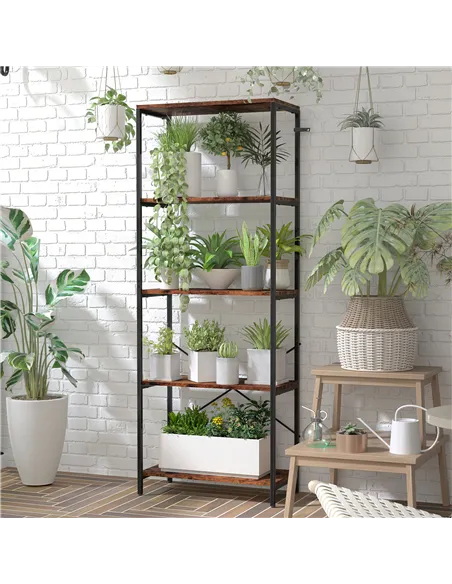 HOMCOM 5-Tier Bookshelf, Industrial Bookcase with Metal Frame - Rustic Brown and Black