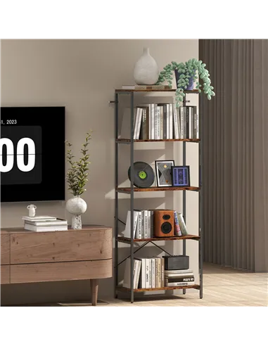 HOMCOM 5-Tier Bookshelf, Industrial Bookcase with Metal Frame - Rustic Brown and Black