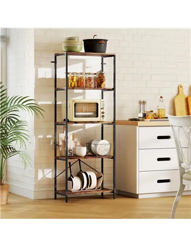HOMCOM 5-Tier Bookshelf, Industrial Bookcase with Metal Frame - Rustic Brown and Black