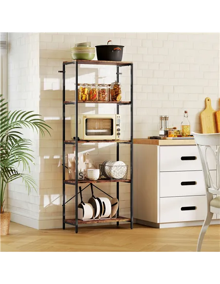 HOMCOM 5-Tier Bookshelf, Industrial Bookcase with Metal Frame - Rustic Brown and Black