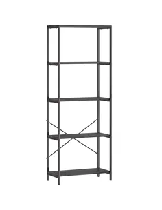 HOMCOM 5-Tier Bookshelf, Industrial Bookcase with Metal Frame - Dark Grey and Black