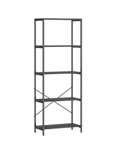HOMCOM 5-Tier Bookshelf, Industrial Bookcase with Metal Frame - Dark Grey and Black