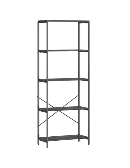 HOMCOM 5-Tier Bookshelf, Industrial Bookcase with Metal Frame - Dark Grey and Black