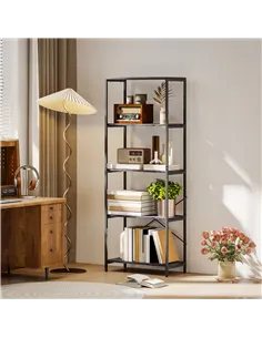 HOMCOM 5-Tier Bookshelf, Industrial Bookcase with Metal Frame - Dark Grey and Black 2