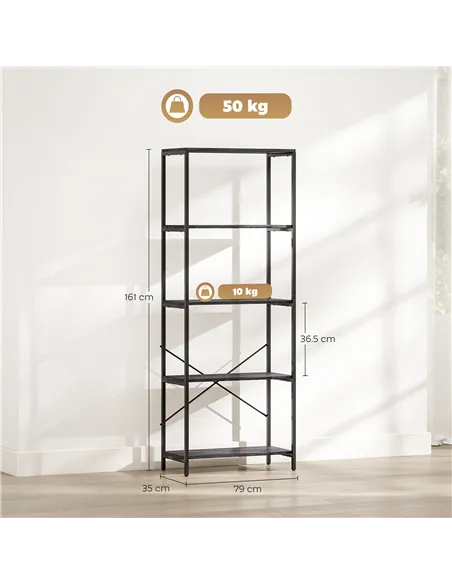 HOMCOM 5-Tier Bookshelf, Industrial Bookcase with Metal Frame - Dark Grey and Black