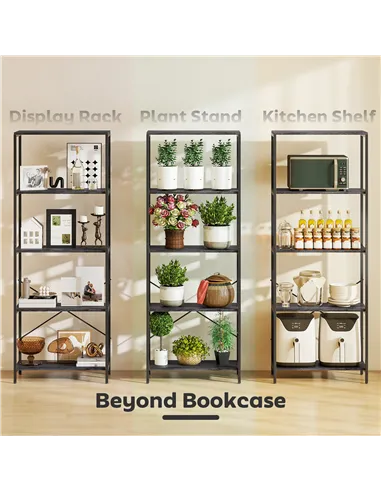 HOMCOM 5-Tier Bookshelf, Industrial Bookcase with Metal Frame - Dark Grey and Black