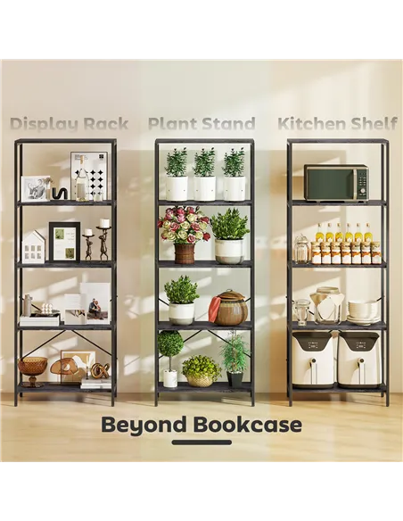 HOMCOM 5-Tier Bookshelf, Industrial Bookcase with Metal Frame - Dark Grey and Black