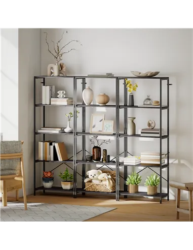 HOMCOM 5-Tier Bookshelf, Industrial Bookcase with Metal Frame - Dark Grey and Black