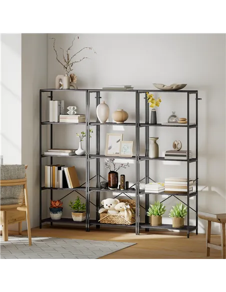 HOMCOM 5-Tier Bookshelf, Industrial Bookcase with Metal Frame - Dark Grey and Black