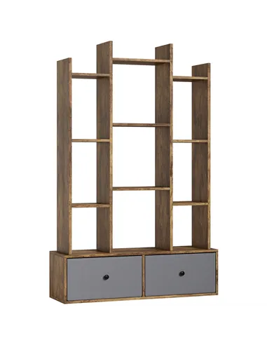 HOMCOM 12 Shelf Storage Unit, with Drawers - Brown