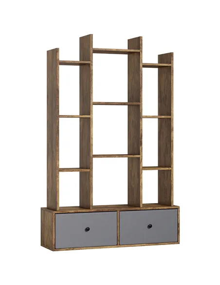 HOMCOM 12 Shelf Storage Unit, with Drawers - Brown