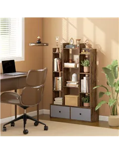 HOMCOM 12 Shelf Storage Unit, with Drawers - Brown 2