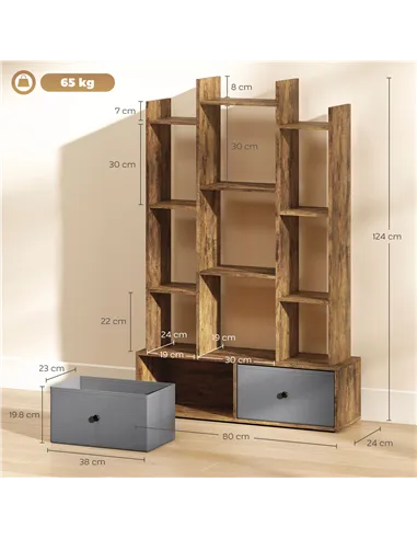 HOMCOM 12 Shelf Storage Unit, with Drawers - Brown