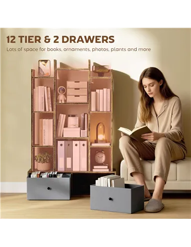 HOMCOM 12 Shelf Storage Unit, with Drawers - Brown